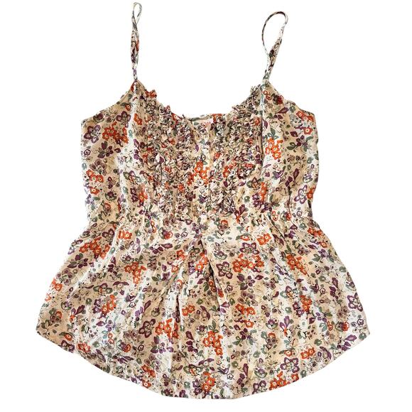 Vintage Rebecca Taylor Floral Silk Peplum Ruffle Front Cami Y2K Size 4 - Picture 2 of 10
